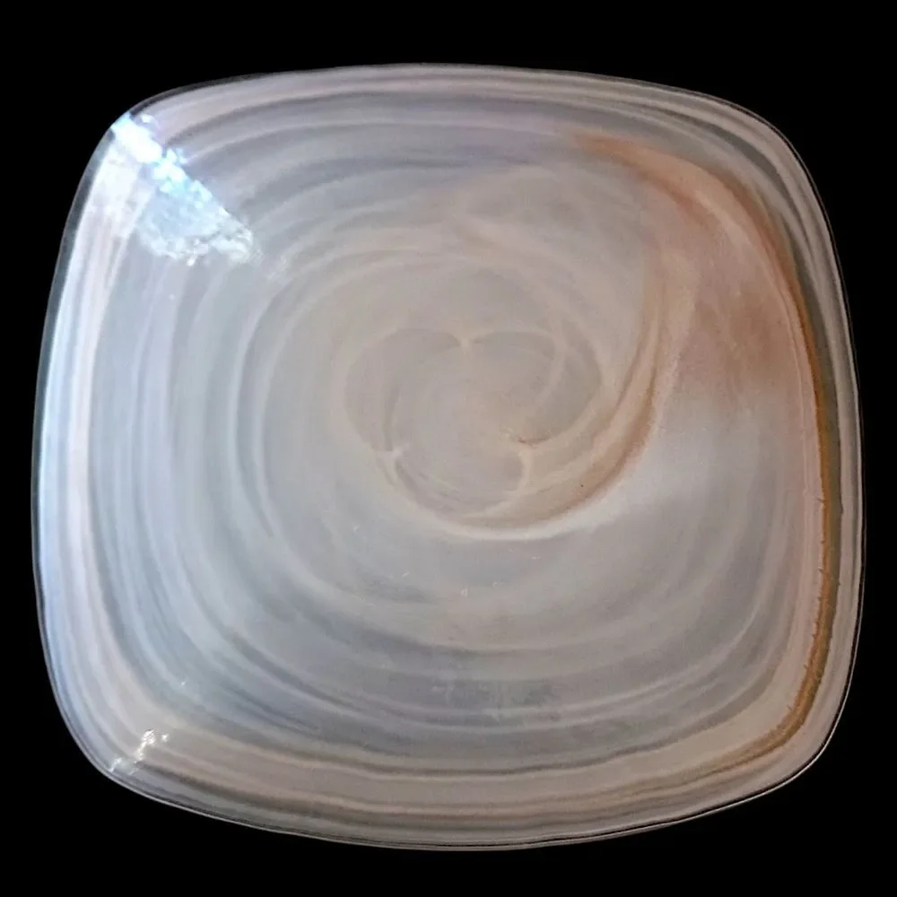 3 Pier 1‎ Alabaster Glass Plate Side Salad Dessert Lunch Niveus Pink Beige Swirl
